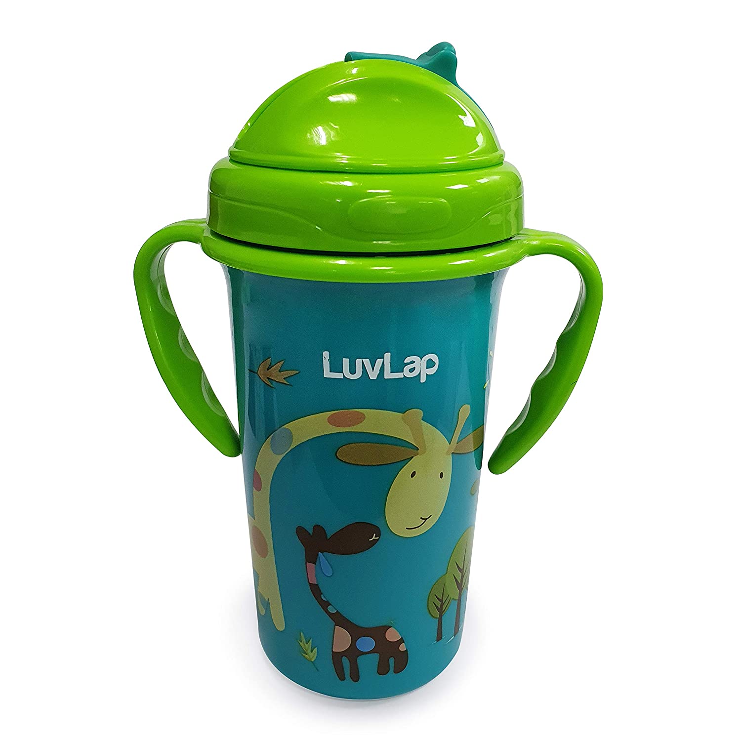 LuvLap Tiny Giffy Sipper / Sippy Cup 300ml, Anti-Spill Design with Soft Silicone Straw, 18m+ (Green)