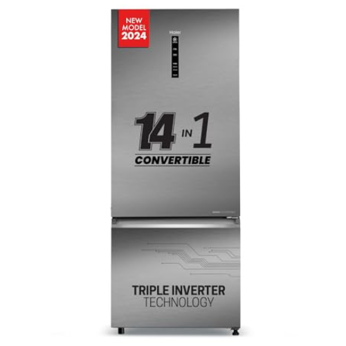 Haier 445 L, 2 Star, Convertible 14-in-1 Triple Inverter  with Display Frost Free Double Door Refrigerator (HRB-4952BIS-P, Inox Steel, 2024 Model)